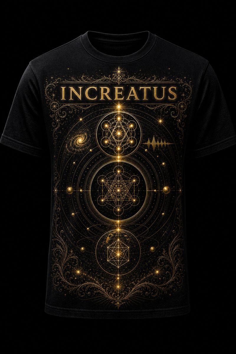 Black Increatus Living Symbol T-shirt with embellished gold sacred-number artwork